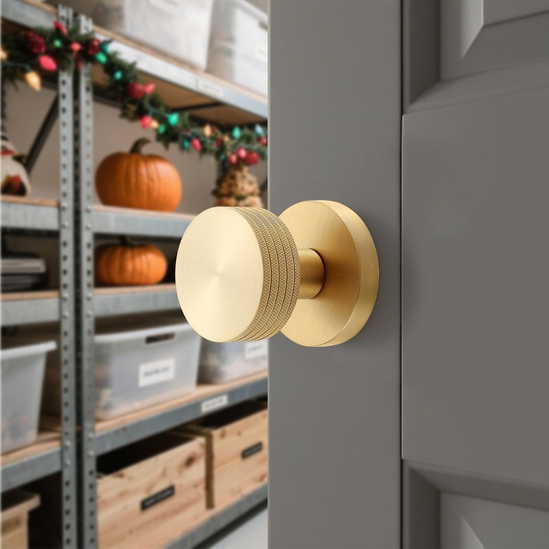 FLIRABBIT Knurled Brass Dummy Door Knobs – 2 Pack Industrial
