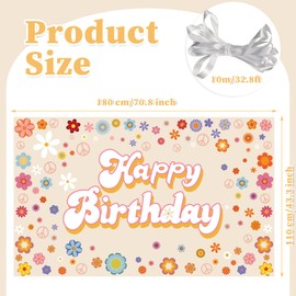 Buryeah Groovy Party Backdrop Banner Hippie Birthday Two Groovy Party Decoration Daisy Flower Boho Photography Backdrop Supplies for Baby Shower, 70.8 x 43.3 Inch