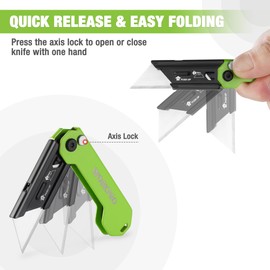 WORKPRO 3-Pack Folding Utility Knife, Razor Blade Knife with Safety Axis Lock, Quick Change Blade Box Cutter, EDC Pocket Knife with Belt Clip