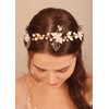 Deniferymakeup White Flower Headband Leaf Hair Vine Pearl Hair Piece