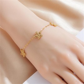 Kokoma Daisy Flower Bracelet for Women Stainless Steel Little Flower Bracelet Floral Link Chain Adjustable Minimalist Dainty Jewelry