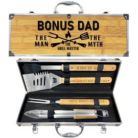 Fathers Day Bonus Dad Gifts from Daughter Heavy Duty Wooden BBQ Grilling Accessories Kit for Backyard, Thick Stainless Steel Grill Utensils with Non-Slip Handle Tools in Portable Bag Birthday