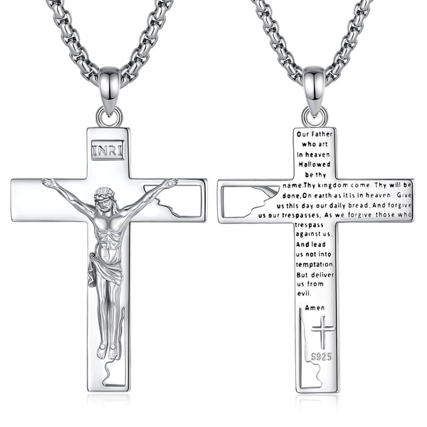 EUDORA S925 Sterling Silver Cross Necklace With Bible Verse for