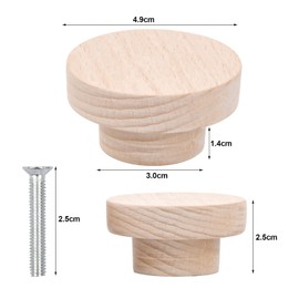 Pinsheng Pack of 10 Wooden Drawer Handles, Furniture Knobs, Round Wooden Knobs, Cupboard, Round Pull Knobs, Handles for Cupboard, Drawer, Shoe Box, Cabinet Door, Kitchen, 50 x 25 mm