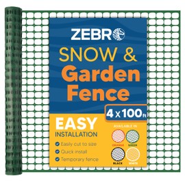 ZEBRO 4' x 100' Green Plastic Garden Fence Roll – Standard Duty Safety Netting for Snow, Poultry, Deer, Dogs – Reusable Outdoor Barrier for Yard, Landscaping, Animal Protection