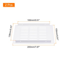 sourcing map Air Vents Cover, 2Pcs 200 x 150mm - Aluminum Alloy Mesh Air Return Vent Cover, Rectangle Louvered Ventilation Grille for Shoe Cabinet Wardrobe (White)