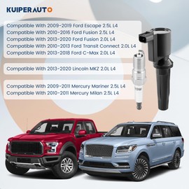 KUIPERAUTO Set of 4 Ignition Coil Pack and Spark Plugs Compatible for 2010-2016 ford fusion Escape Transit Connect Coil Packs FD505 DG507 Replace 4M5G12A366BC