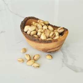 Naturally Med Olive Wood Dipping Bowl - Rustic. Olive wood bowl for dipping oils, condiments, snack bowl, tapas dish. Handcrafted in Tunisia. 4.5" approx length x 2.5" width.