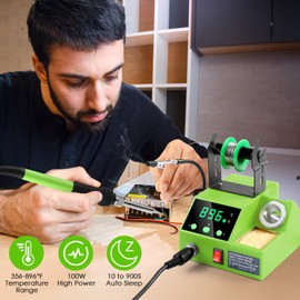 Soldering Station, Soldering Iron Station Kit, Auto Sleep, Calibration Support, Helping Hands, Solder Wire, Tips, Stand, Solder Sucker, Screw Driver, Wrench, Tweezers, Tip Cleaner, Green