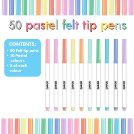 abeec 50 Pastel Felt Tips For Kids 3, 10 Different Colour Colouring Pens in a box- Colouring Set for arts and craft supplies, Felt Tip Pens For Children - Colouring Pens For Children