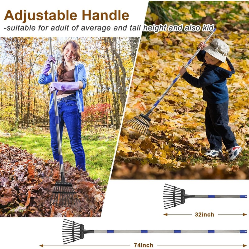 Garden Rake for Leaves, Leaf Rakes Heavy Duty for Yard,Lawn,Shrub,Grass,Mulch,