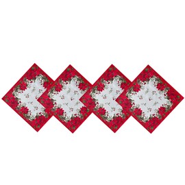 Newbridge Christmas Blooming Poinsettia's - Juego de 4 servilletas de tela con doble borde, color rojo y blanco