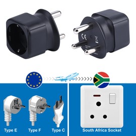 Europe to South Africa/Swaziland Plug Adapter, European/Germany/French Schuko Type C/E/F Plug Suitable for South Africa/Swaziland Socket Travel Plug Converter (Pack of 1)
