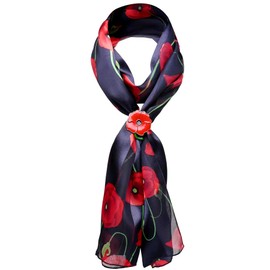 Basic Sense Poppy Scarf with Holder Set Silky Satin Stripe Scarves for Remembrance day, 47 - Navy