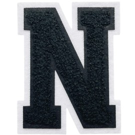1 PCS 4.0" Black Chenille Letter Patch, Iron on Patches for Hats Clothes Bags Backpacks Jeans, Initial Patches Large Varsity Letter. (Letter N)