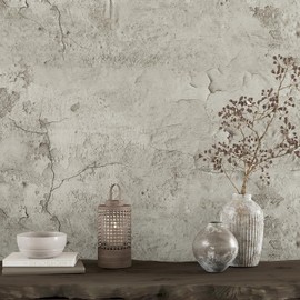 VEELIKE 15.7''x118'' Old Cracked Beige Concrete Wallpaper Peel and Stick Removable Industrial Wallpaper for Bedroom Living Room Accent Wall Self Adhesive Concrete Contact Paper for Countertops Walls