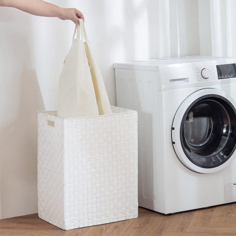 YOUDENOVA Handwoven Laundry Basket Hamper with Removable Bag and Lid,