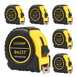 Lichamp 27FT/8M SAE and Metric Tape Measure 6 Pack, Retractable and Easy Read Measuring Tape Bulk Set, Min 1/8 inch Fraction and 1mm Scale