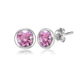 Sterling Silver 5mm Bezel Martini Colored European Crystals Stud Earrings for Women, Sterling Silver, crystal