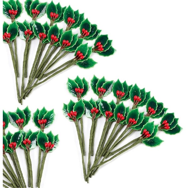 Factory Direct Craft Pack of 36 Lacquered Holly Picks - Vintage-Style Christmas Holiday Mini Holly Leaves Decorations with Glossy Finish (3-1/2" L x 1" W)