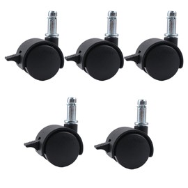 INCREWAY M8 Circlip Stem Caster Wheels 5 Pcs Black Heavy Duty Casters, Black Nylon Wheels Replacement with Brake for Furniture, Table, Cabinet, Shelf