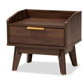 Baxton Studio Mid-Century Lena 1-Drawer Wood Nightstand in Walnut Brown