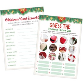 scodilo Christmas Party Games, Word Scramble and Picture Quiz(25 Dual Sided Cards), Christmas Games for Family Party Favors Xmas Gifts Holiday Supplies, Christmas Activities(MQ-2-1)