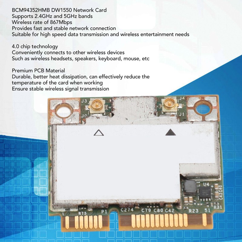 Mini PCIe Network Card 867Mbps Bluetooth 4.0 2.4GHz 5GHz Wireless