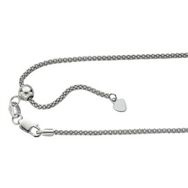 Finejewelers Rhodium Sterling Silver 22 Inch Adjustable Popcorn Chain Necklace Lobster Clasp Heart Charm