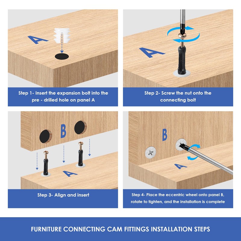 20 Sets 3-in-1 Cam Lock Connector Kit, Eccentric Furniture Fasteners