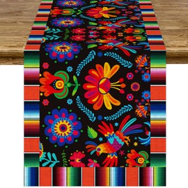 6pcs Linen Mexican Fiesta Table Runner Decoration 72×13inch Long Cinco De Mayo Dia De Los Muertos Runners Farmhouse Runner Day of The Dead Decor and Supplies for Kitchen Dining Home Table Decoration