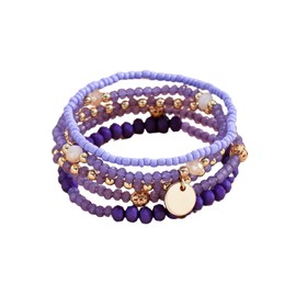 Fuqimanman2020 5Pcs Boho Crystal Beaded Stackable Stretch Bracelets for Women Colorful Multilayered Rice Beaded Adjustable Bracelet Set Summer Beach Bohemian Jewelry Gift-Purple