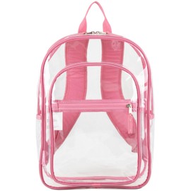 FUEL Clear Backpack Heavy Duty PVC Transparent Backpack Large Clear Book Bag for College Work, Pink