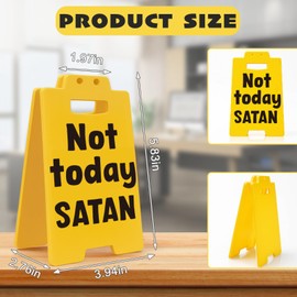 Funny Desk Sign for Women, Men - 'Not Today Satan, Sassy Office Decor Accessory, Pop Culture Meme Gift, Inspirational Quote for Cubicle, Dorm Room, Birthday, Christmas Stocking Stuffer