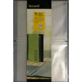 Pack of 10 Clear Plastic Pockets Securit Inserts A4 or A5 Double Pockets (4 Viewing Sides) Suitable for Menu Covers Bars, Restaurants, cafe's and Hotels - Wipe Clean Menu (A4-210 x 297mm)
