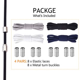Booyckiy [4 Pairs] No Tie Elastic Shoe laces - Tieless Shoelaces for Kids, Adults and Elderly, One Size Fits All