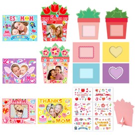SULOLI 30 Pack Happy Mother's Day Photo Frame Craft Kits, Love Mom Picture Frame Crafts with Flower Stickers Mother's Day Gifts Party Decoration