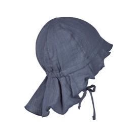 Sterntaler Sun Hat Plain - Summer Hat Made of Airy Cotton Muslin - Elastic Elastic Band - for Tying - Unisex Hat with Neck Protection - Baby and Children's Headpiece - Blue, Size 51