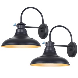 Yolsunes Dusk to Dawn LED Outdoor Barn Lights - 2 Packs Farmhouse Gooseneck Exterior Light Fixture Wall Mount, 12.25" Large Black Porch Lights, Outside Wall Lights for House Garage Patio Doorway