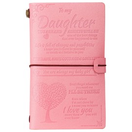 JANARARY To My Daughter Gift Leather Journal Notebook from Mom or Dad, 140 Pages Writing Journal for Girl Birthday, Graduation, Thanksgiving, Christmas Gifts (Pink)