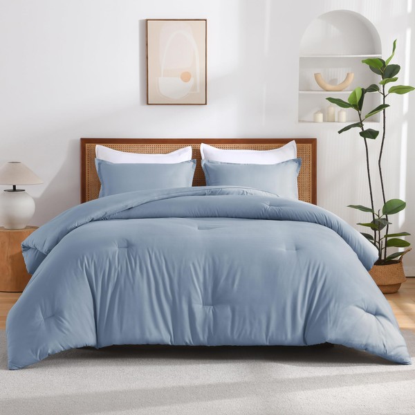 Andency Grayish Blue Super King Plus Comforter Set, 3 Pieces