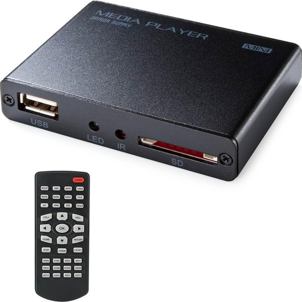 Sanwa Direct 400-MEDI020H Media Player, HDMI / RCA Output, USB Memory / SD Card Compatible, MP4 Playback, Auto Play Function, HDMI Cable Included