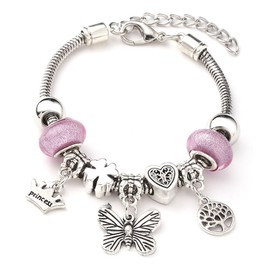 IKOPFLN Butterfly Bracelet, Girls Pendant Bracelet, Adjustable, Teenager Girls Gifts, Charm Bracelet, Gifts for Girls, Zinc