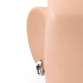 Steelmeup Stainless Steel Silver Tone Cross Hoop Huggie Earrings For Men 13mm 4mm