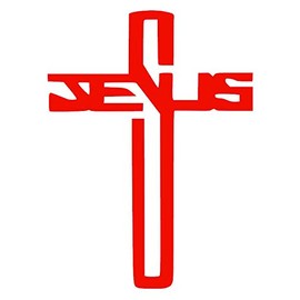 Jesus Cross Christian [Pick Any Color] Vinyl Transfer Sticker Decal for Laptop/Car/Truck/Window/Bumper (10in x 7.4in, Red)