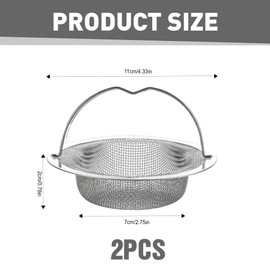 2 Pack Kitchen Sink Strainer, Stainless Steel Drain Strainer with Lift-up Handle, 7.5cm Anti Clogging Sink Sieve Food Catcher Basket, 11cm Outer Rim,Sink Food Catcher