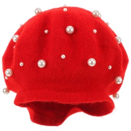 OATIPHO Beret Pearl, Beret Hats for Women Autumn Elegant Beaded Cashmere Warm Rivet Wool Cap for Girls