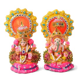 Craftsman (6-6.5 INCH Lakshmi Ganesha Clay Statue with Decorative Idol for Diwali Pooja, Housewarming & Indian Home Decor, Laxmi Ganesh Ridhi Sidhi Murti Gift