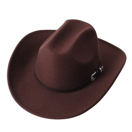 GRNUS Men Women Wide Brim Western Cowboy Cowgirl Hats with Buckle Belt (US, Alpha, One Size, Brown)