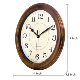 Kesin Wall Clock Wood 14 Inch Silent Wall Clocks Large Decorative Battery Operated Non Ticking Analog Retro Clock for Living Room, Kitchen, Bedroom